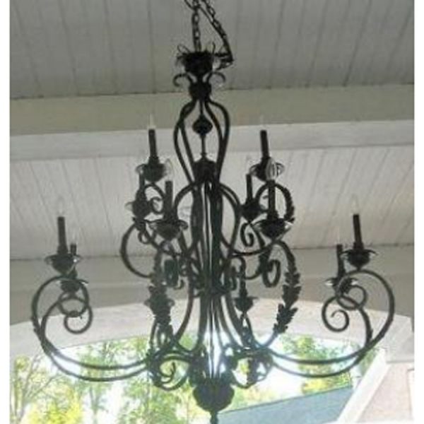 12 Light Wrought Iron Chandelier - Black