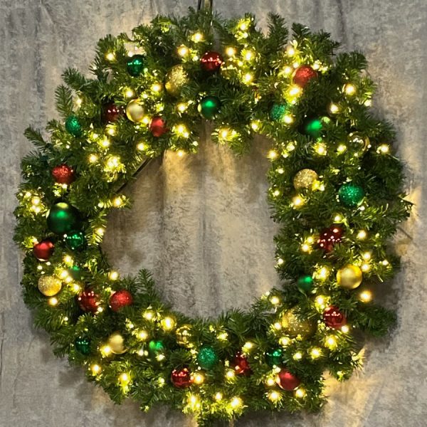 48 inch Lit LED Warm White Decorated Wreath