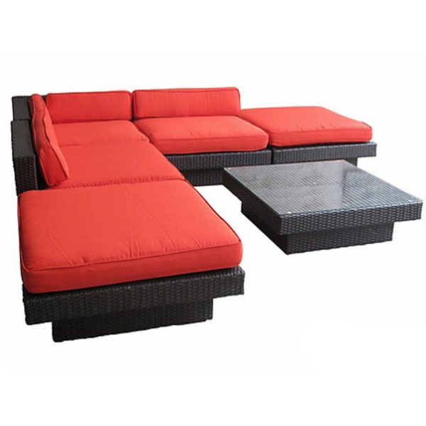 Mod Lux Cappuccino Wicker Lounge - 6pc RED Cushions