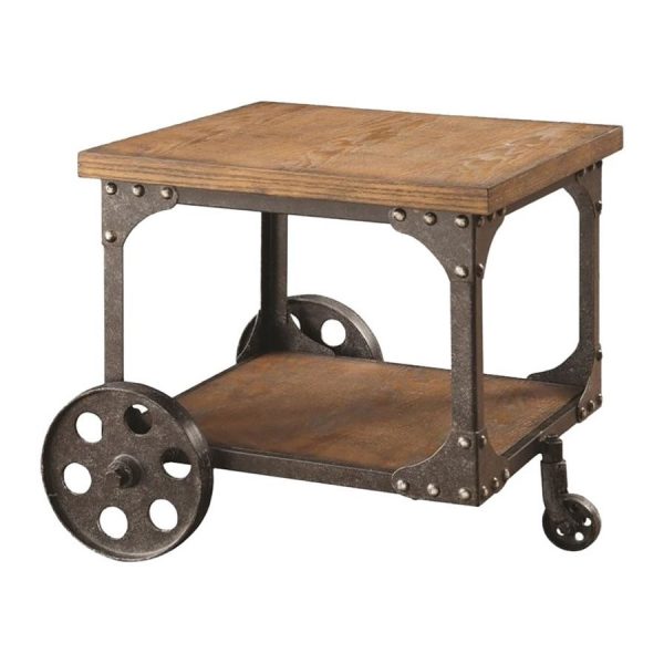 Rustic Steel & Wood End Table