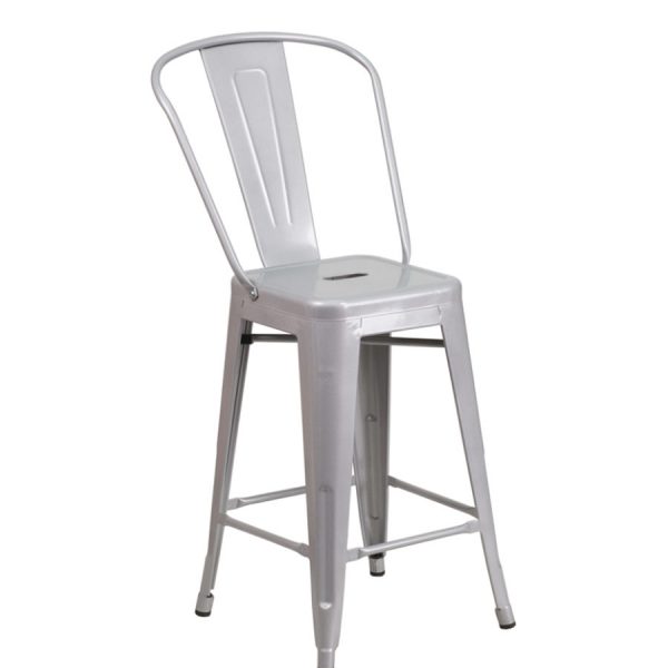 Silver Counter Height Bar Stool with Back- 24"